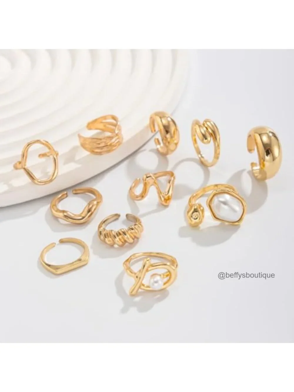 Chunky Baroque Pearl Ring Set for Women Stacking Adjustable Gold Tone Jewelry